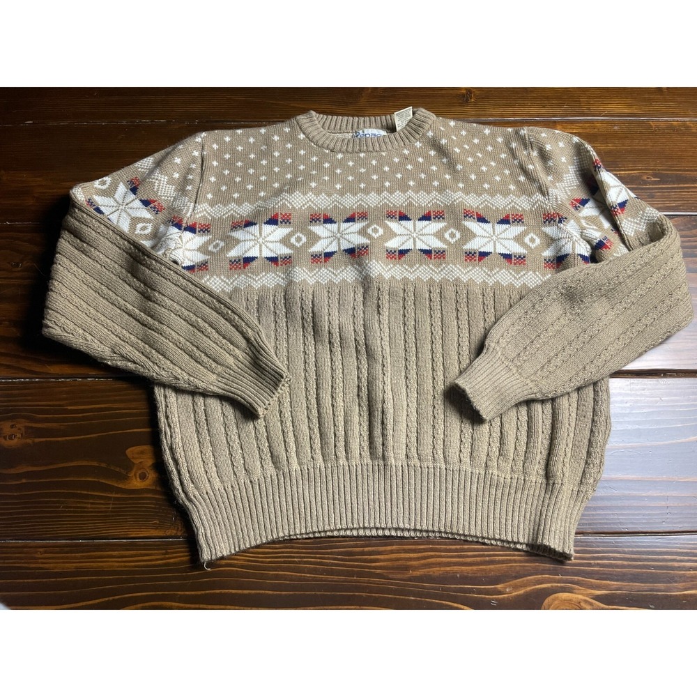 Repage Sweater, Women's Size Large, Tan White, Holiday, Vintage, Christmas